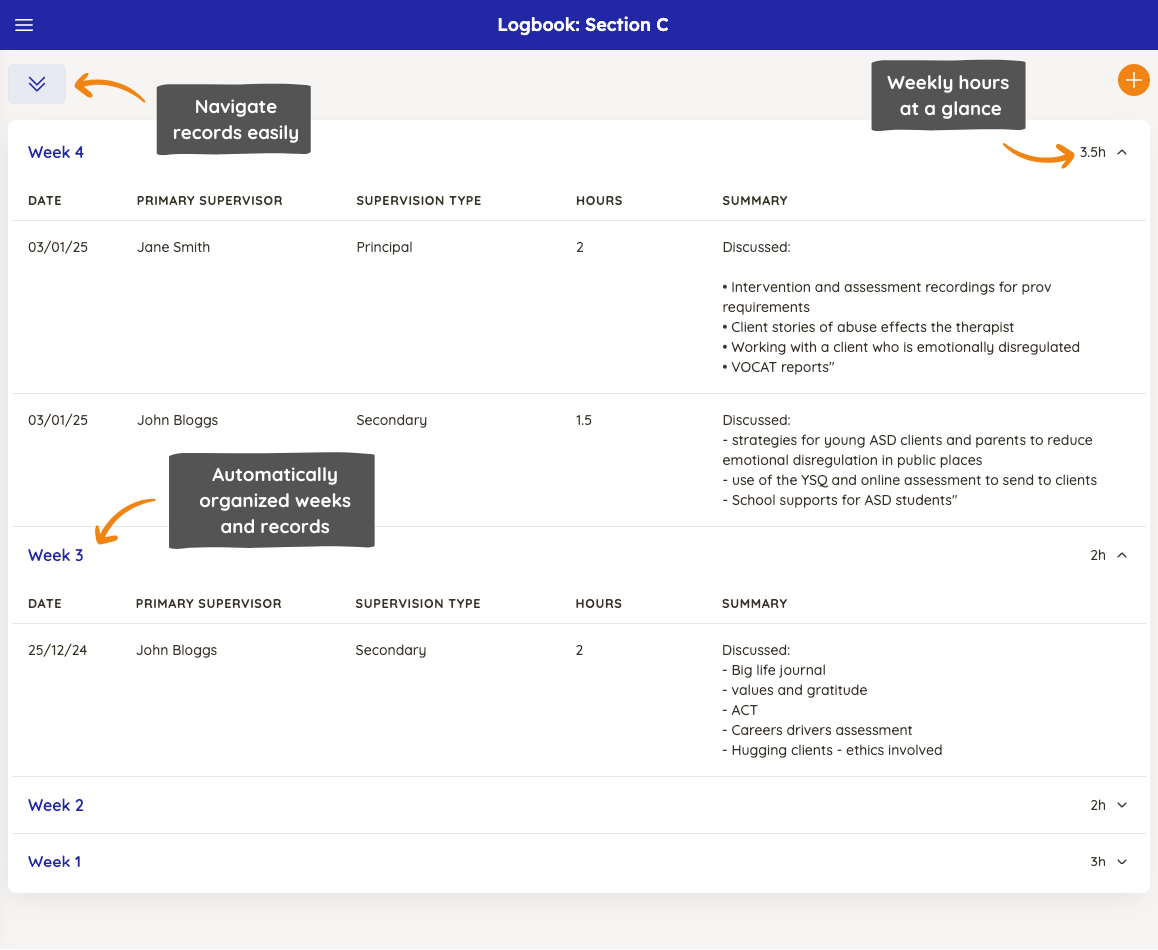 Section C: Supervision logbook